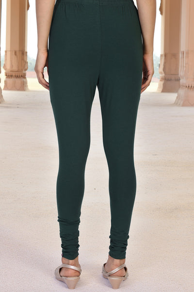 Green Solid Skinny Fit Cotton Tights