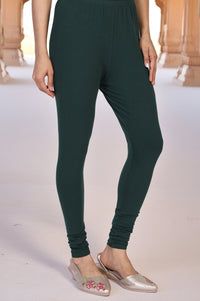 Green Solid Skinny Fit Cotton Tights