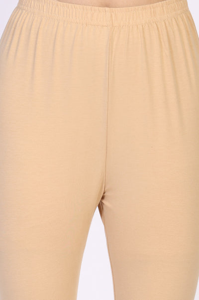 Beige Solid Skinny Cotton Tights