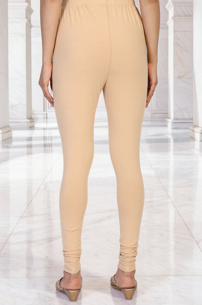 Beige Solid Skinny Cotton Tights