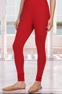 Red Solid Cotton Tight