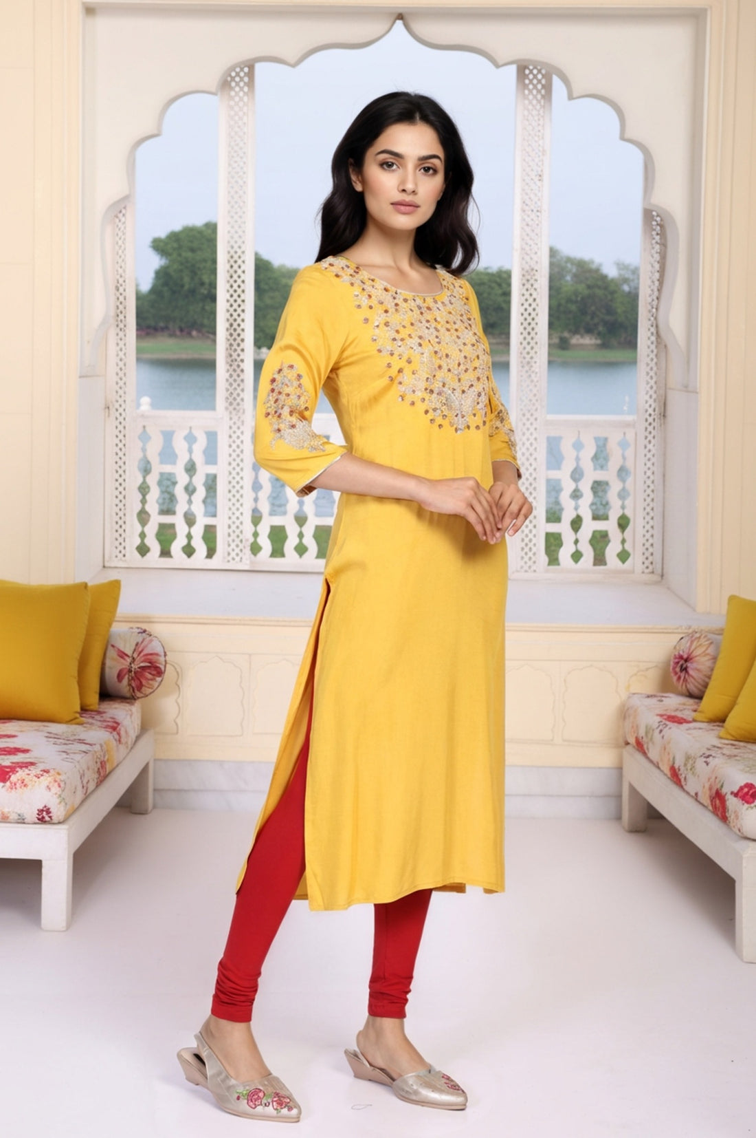 Red Solid Cotton Tight