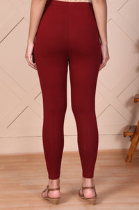 Maroon Solid Ankle-Length Cotton Leggings