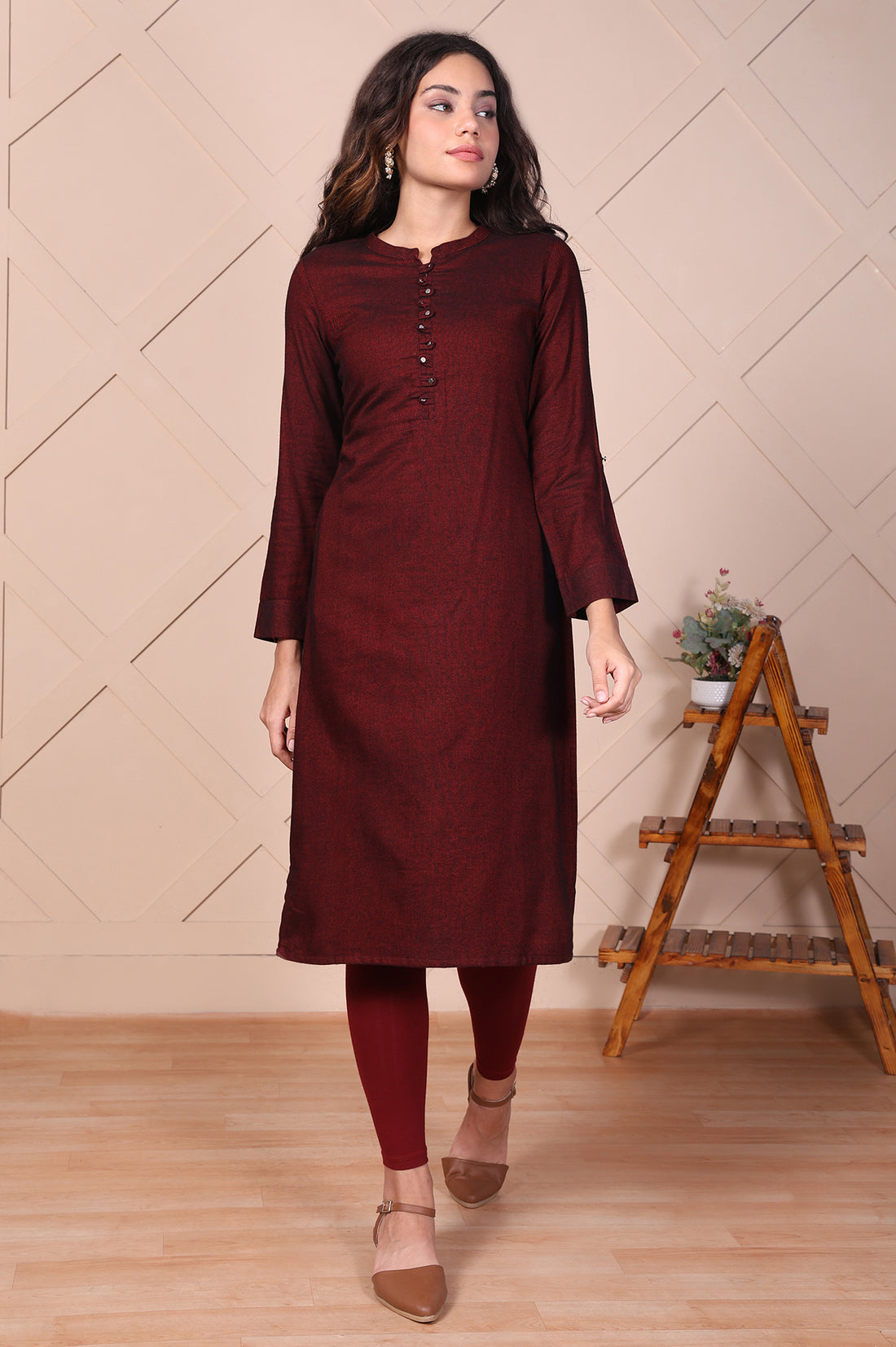 Maroon Solid Ankle-Length Cotton Leggings