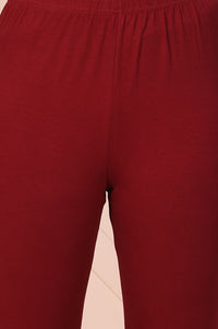 Maroon Solid Ankle-Length Cotton Leggings