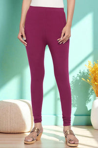 Purple Solid Cotton Blend Tights in Ankle Length