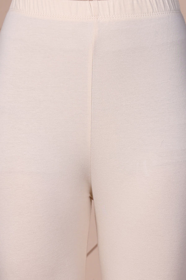 Elleven Women's Cream Solid Cotton Tight