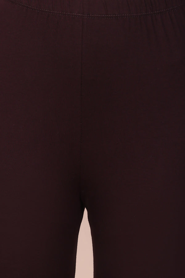 Elleven Women's Maroon Solid Cotton Blend Skinny Fit Tights