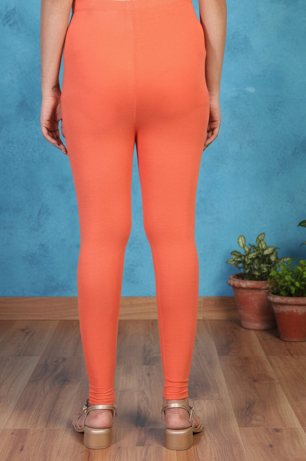 Elleven Women's Orange Solid Ankle Length Cotton Tight