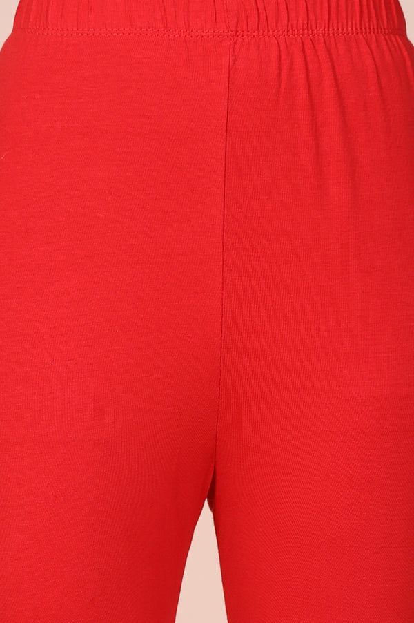 Elleven Women's Red Solid Cotton Blend Skinny Fit Tights