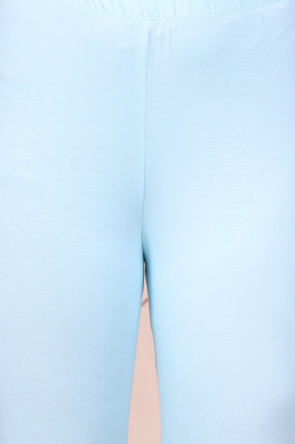 Elleven Women's Light Blue Solid Ankle-Length Cotton Leggings
