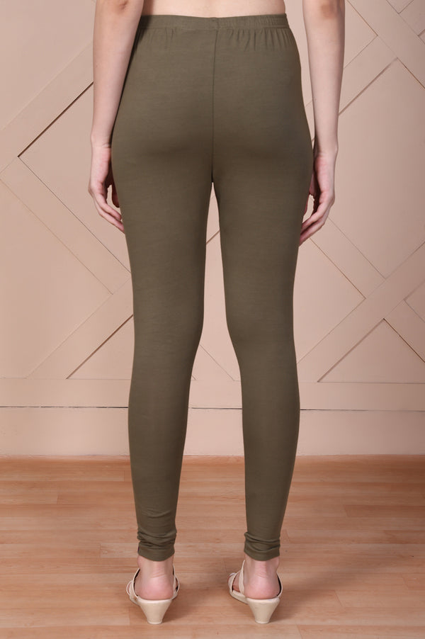 Elleven Women's Olive Green Skinny Fit Ankle Length Cotton Tights