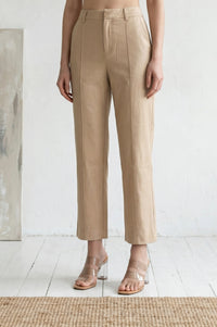 Light Gold Solid Pintucks Straight Fit Ankle Length Trousers