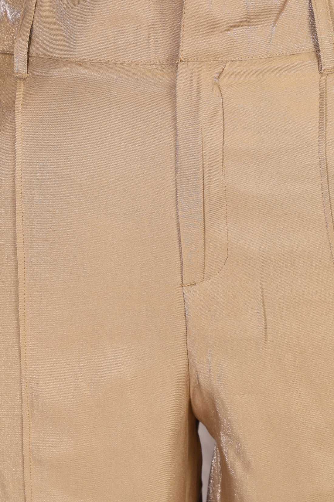 Light Gold Solid Pintucks Straight Fit Ankle Length Trousers