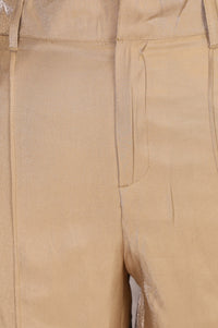 Light Gold Solid Pintucks Straight Fit Ankle Length Trousers