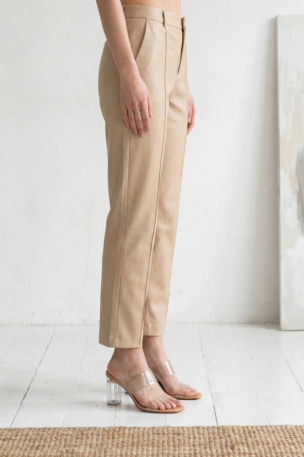 Light Gold Solid Pintucks Straight Fit Ankle Length Trousers