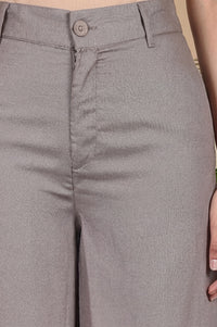 Grey Solid Satin Wide Leg Trousers