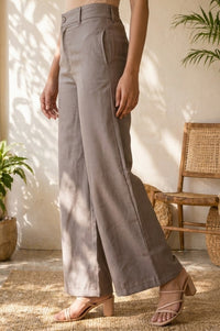 Grey Solid Satin Wide Leg Trousers