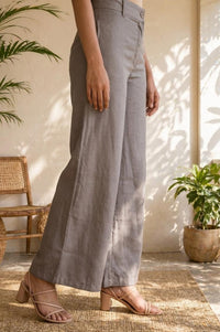 Grey Solid Satin Wide Leg Trousers