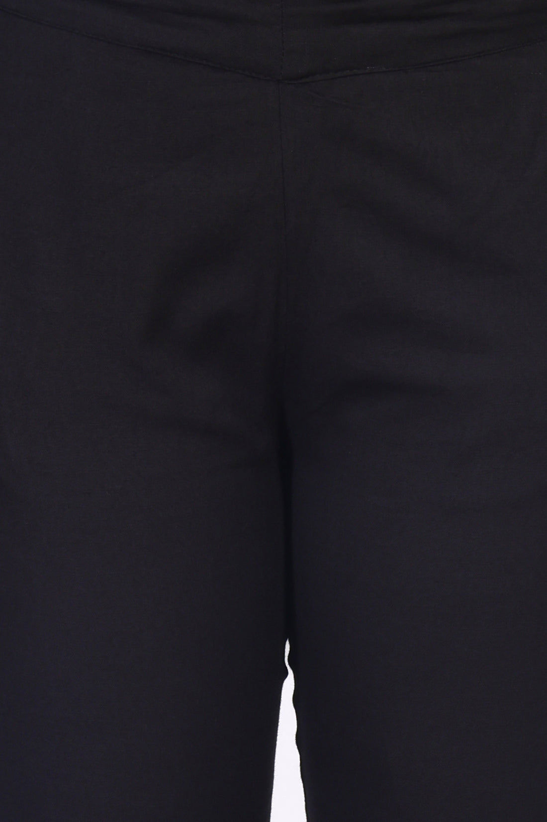 Black Solid Lace Trim Tapered Cotton Pant