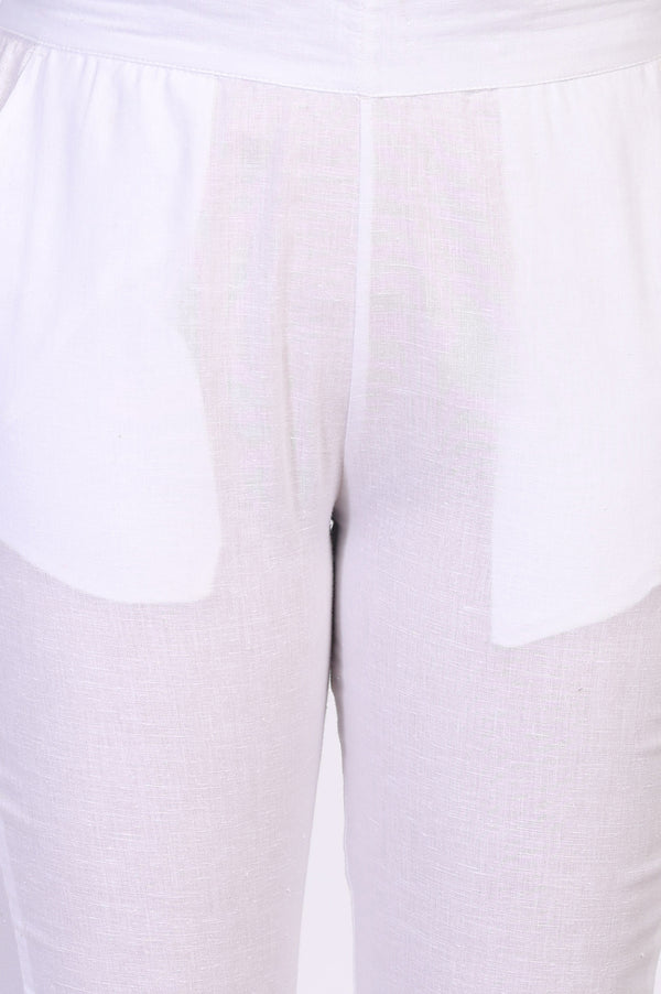 Elleven Women's White Lace Trim Slim-Fit Cotton Pant