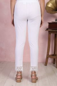 White Lace Trim Slim-Fit Cotton Pant