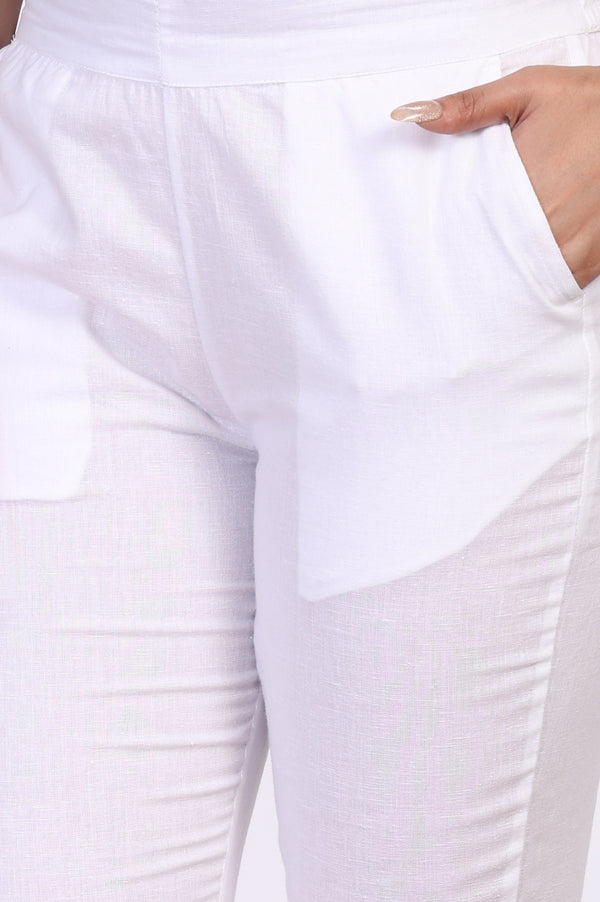 Elleven Women's White Lace Trim Slim-Fit Cotton Pant