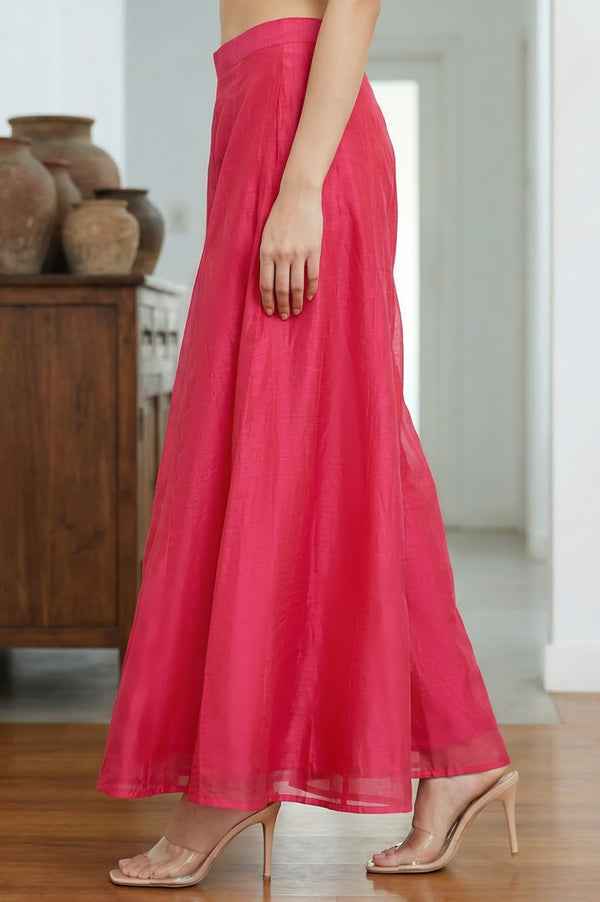 Elleven Women's Fuchsia Solid Chanderi Wide Leg Flared Ankle Length Culottes