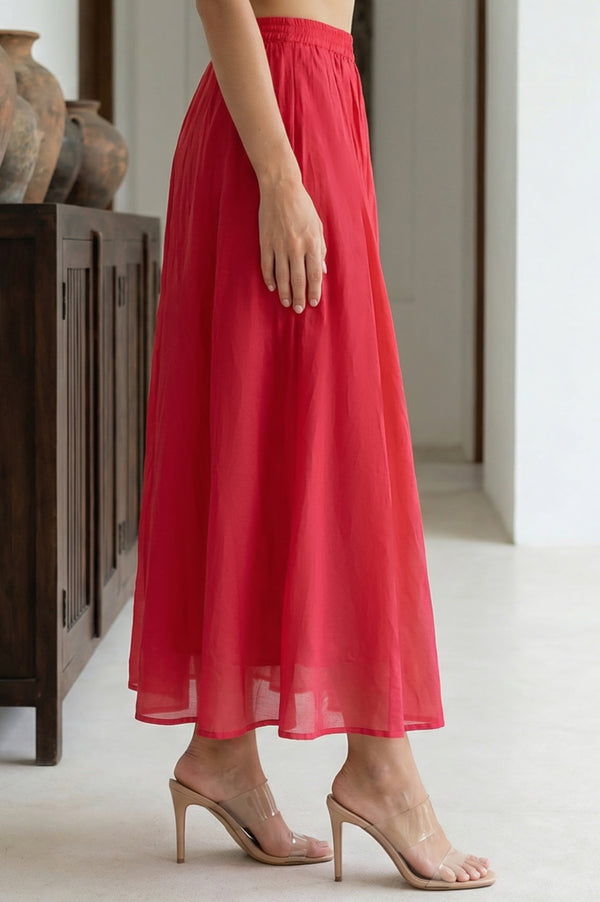 Elleven Women's Fuchsia Solid Chanderi Wide Leg Flared Ankle Length Culottes