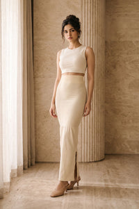 Beige Solid Skinny Fit Ankle Length High Rise Saree Shaper