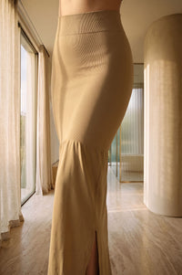 Beige Solid Skinny Fit Ankle Length High Rise Saree Shaper