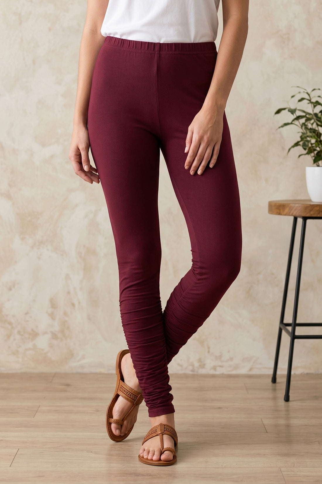 Wine Pure Cotton High Rise Skinny Fit Leggings