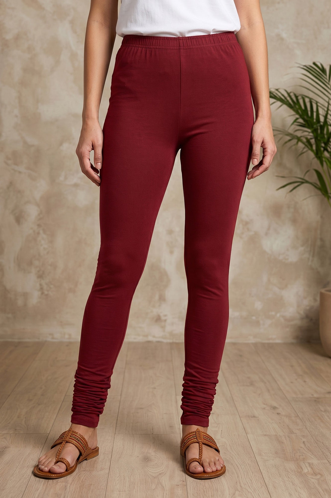 Maroon Pure Cotton Skinny Fit Ankle Length Leggings