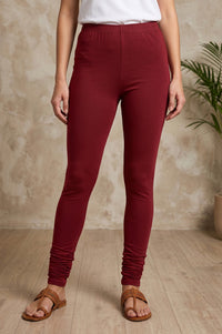 Maroon Pure Cotton Skinny Fit Ankle Length Leggings