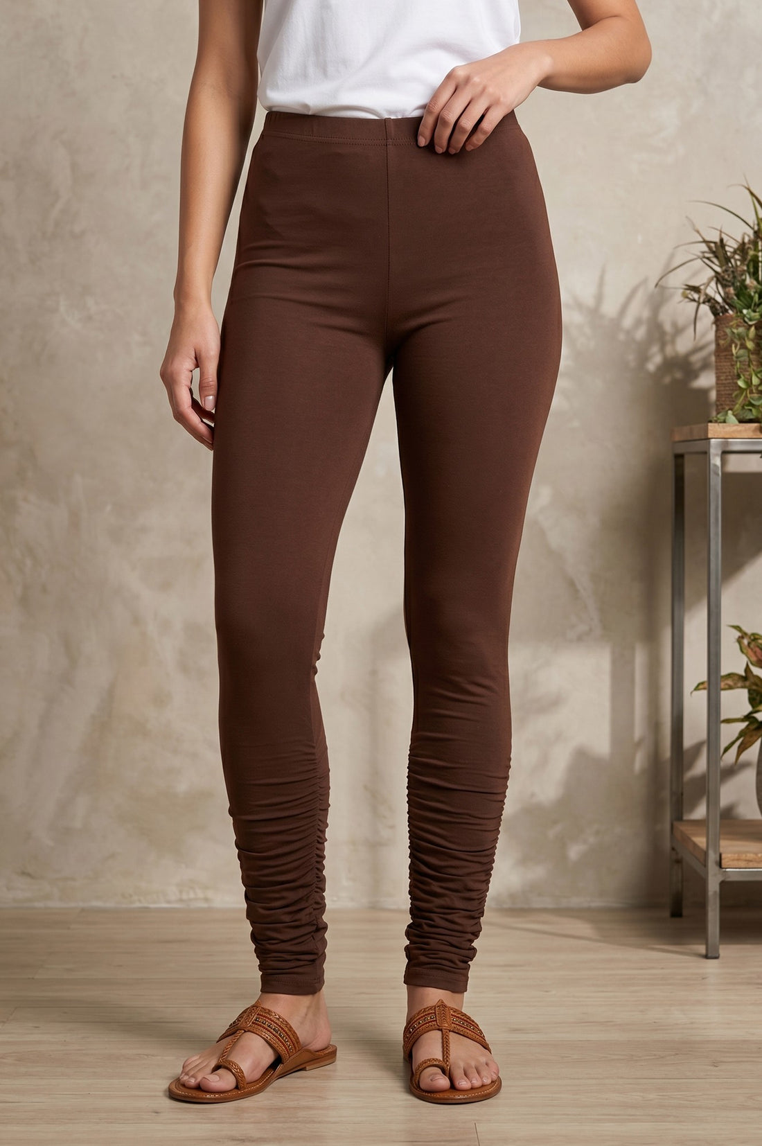 Brown Pure Cotton High Rise Ankle Length Leggings