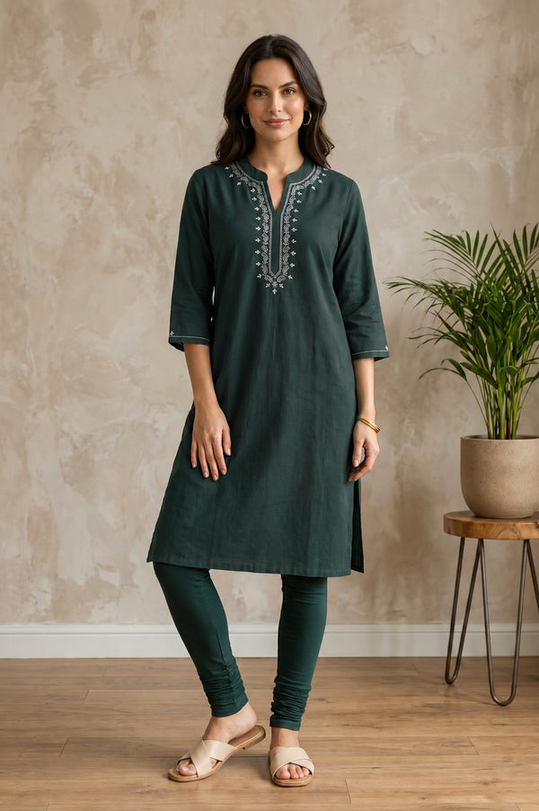 Dark Green Cotton Blend Skinny Fit Ankle Length Leggings