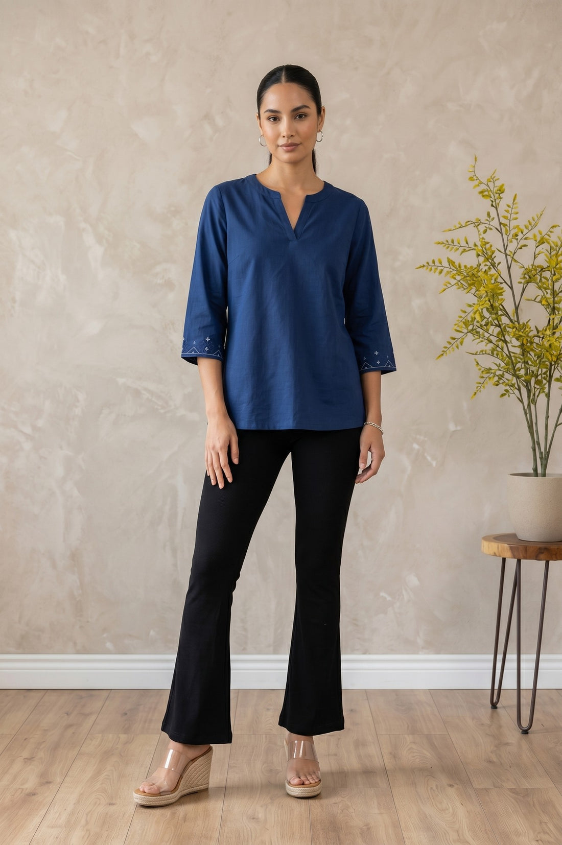 Black Pure Cotton Slim Fit Bell-Bottom Leggings