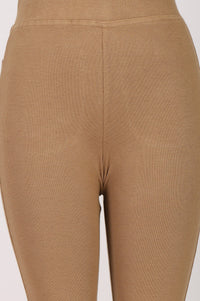 Beige High Rise Slim Fit Bell-Bottom Leggings