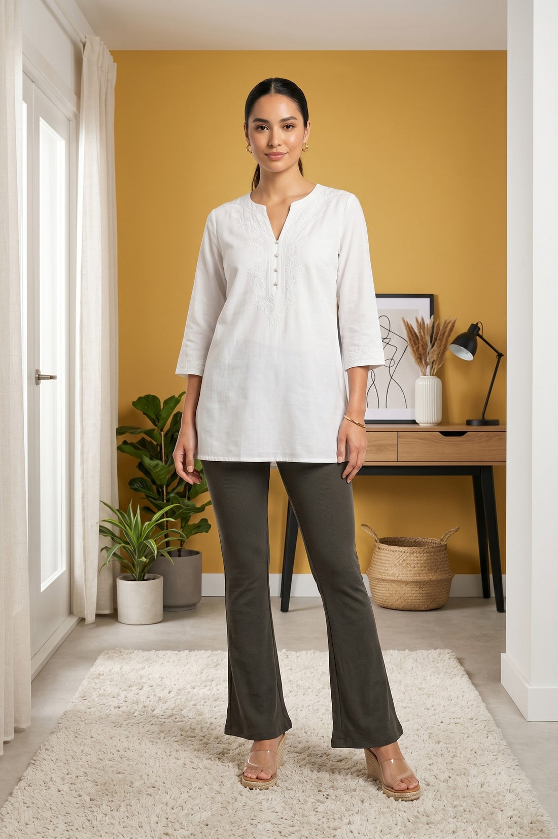 Olive Pure Cotton Slim Fit Bell-Bottom Leggings
