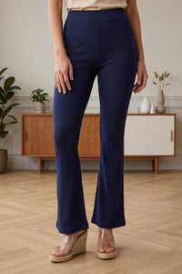Navy Blue Pure Cotton Slim Fit Bell-Bottom Leggings