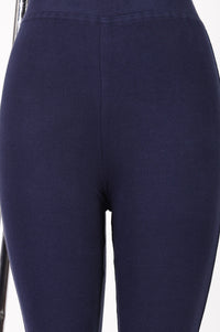 Navy Blue Pure Cotton Slim Fit Bell-Bottom Leggings