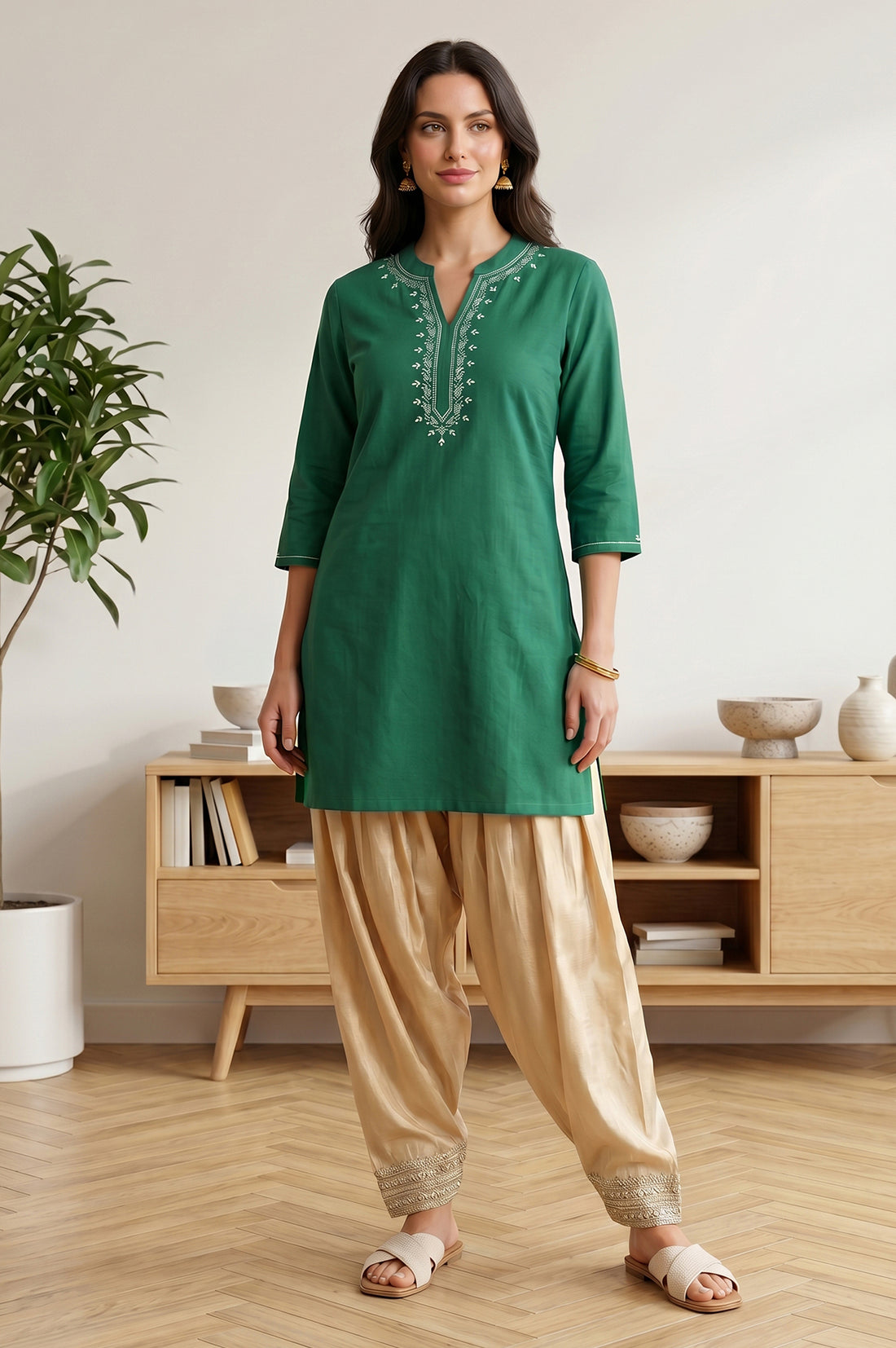 Gold Thread Embroidered Relaxed Fit Patiala Salwar With Lace