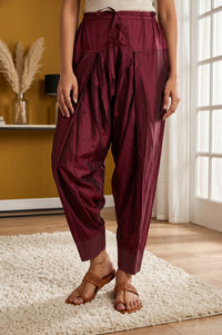 Maroon Solid Cotton Flax Patiala Salwar