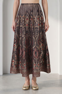 Black Jacquard Zari Flared Skirt