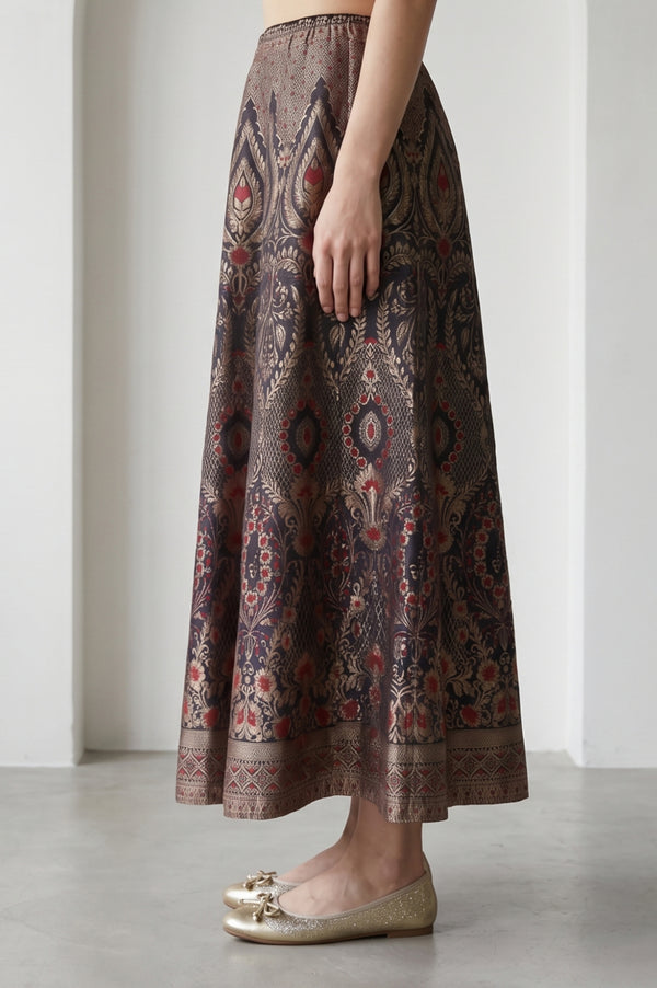 Black Jacquard Zari Flared Skirt