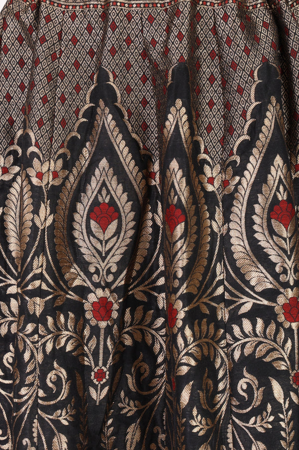 Black Jacquard Zari Flared Skirt