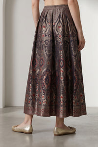 Black Jacquard Zari Flared Skirt