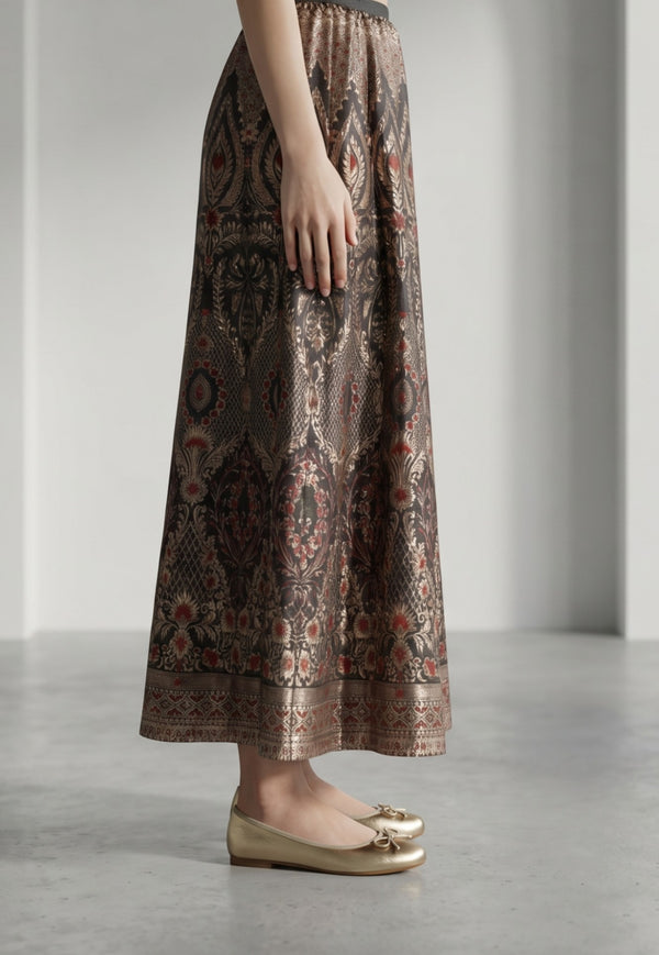 Black Jacquard Zari Flared Skirt