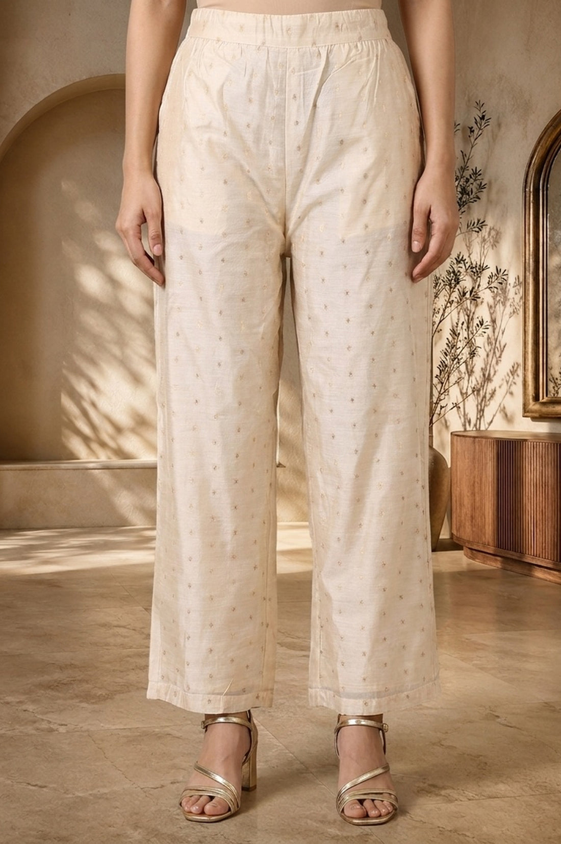 Off White Chanderi Ankle Length Palazzo