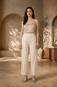 Off White Chanderi Ankle Length Palazzo